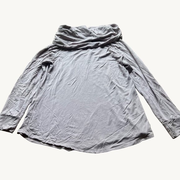 Soft Surroundings Size M Taupe Drawstring Cowl Funnel Neck Long Sleeve Shirt Top - Picture 2 of 12